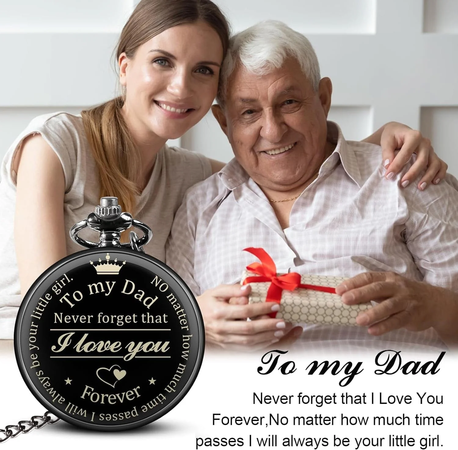Fathers Day Dad Gifts from Daughter Son, Birthday Gifts for Dad Grandpa Husband Step Dad Personalized Pocket Watch with Chain - Image 3