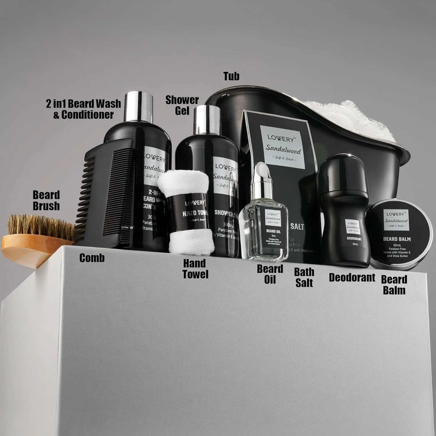 Fathers Day Gifts Beard Kit & Body Care Gifts for Men, Sandalwood Spa Gift Baskets, Mens Bath & Beard Grooming Kit for Him, Unique Birthday Gifts for Him with Beard Balm, Growth Oil, Deodorant & More - Image 2