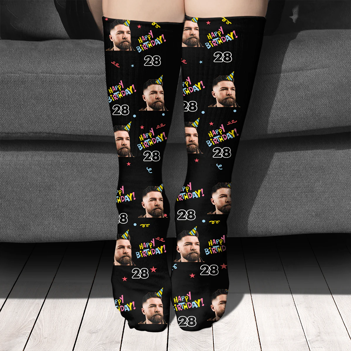 Custom Photo And Age Socks, Birthday Gift For Family, SG02