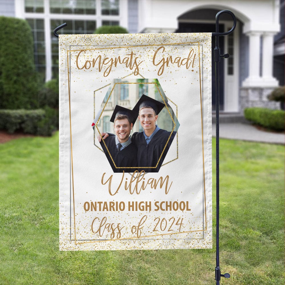Graduation Senior Class Of 2022 Gold Glitter Photo Garden Flag C204 - Image 3