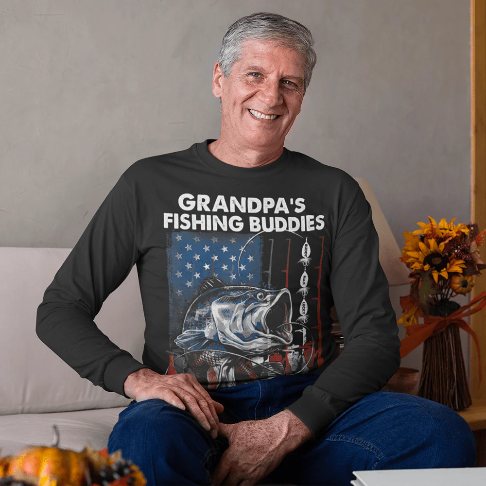 Grandpa, Papa's Fishing Buddies Flag, Custom Kids Name Tshirt HN590 - Image 3