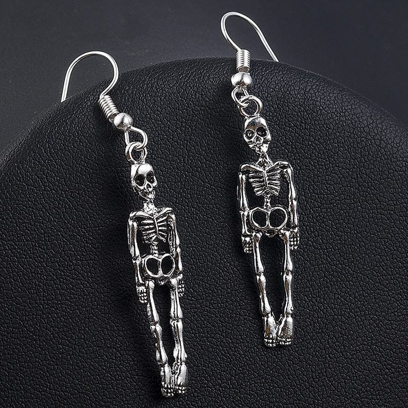Halloween Vintage Skeleton Skull Dangle Earrings - Image 2