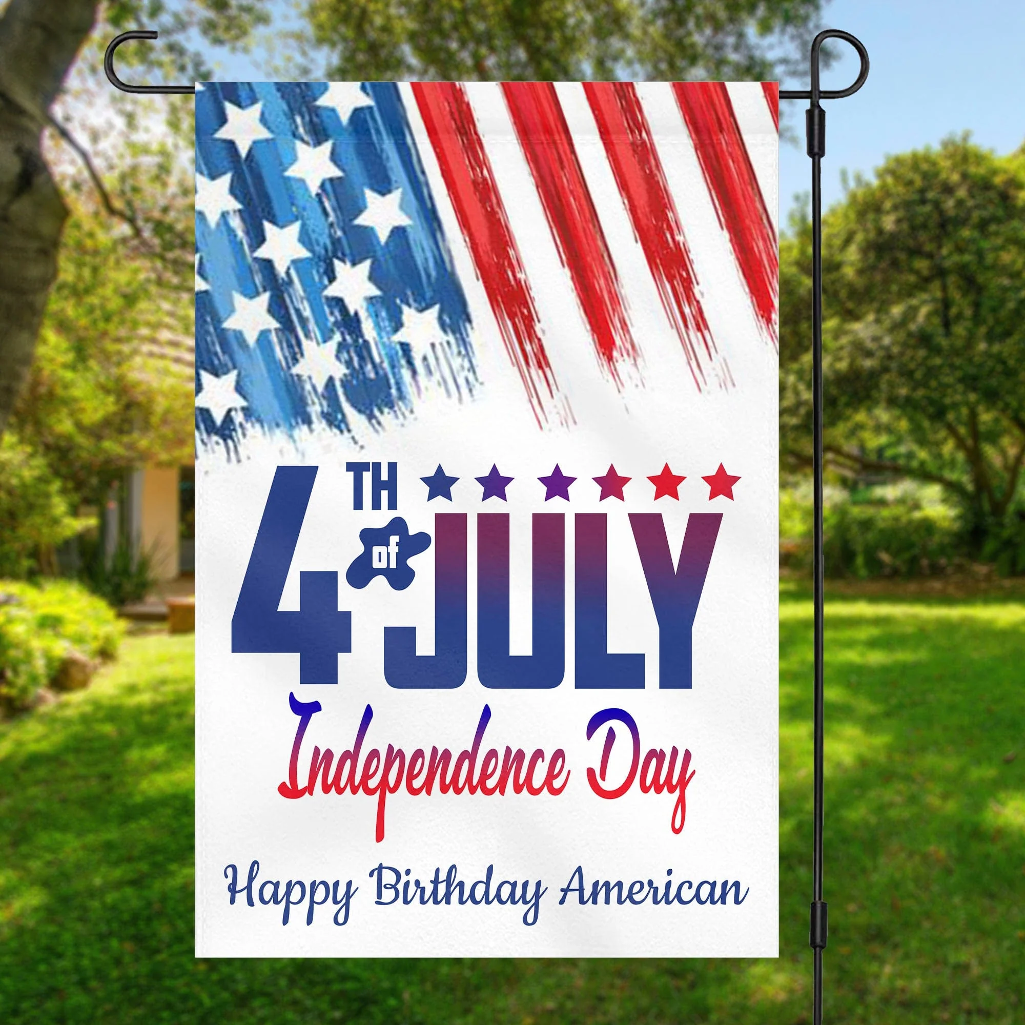 Happy 4th of July Personalized Custom Garden Flag H371 - Image 2