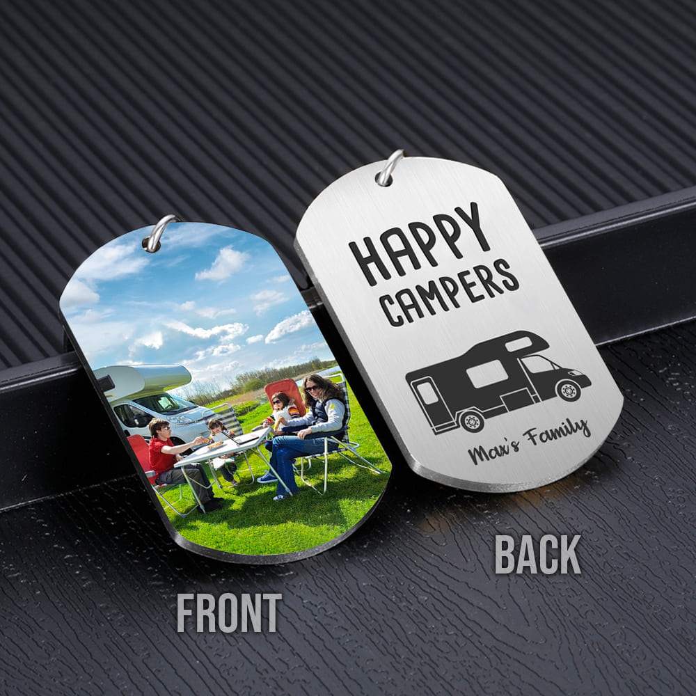 Custom Photo Happy Camper Camping Metal Keychain K228 HN590