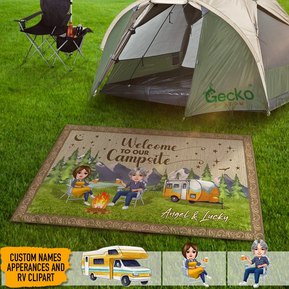 Happy Campers Chibi Couple Camping Patio Rug, Patio Mat K228 889777 - Image 3