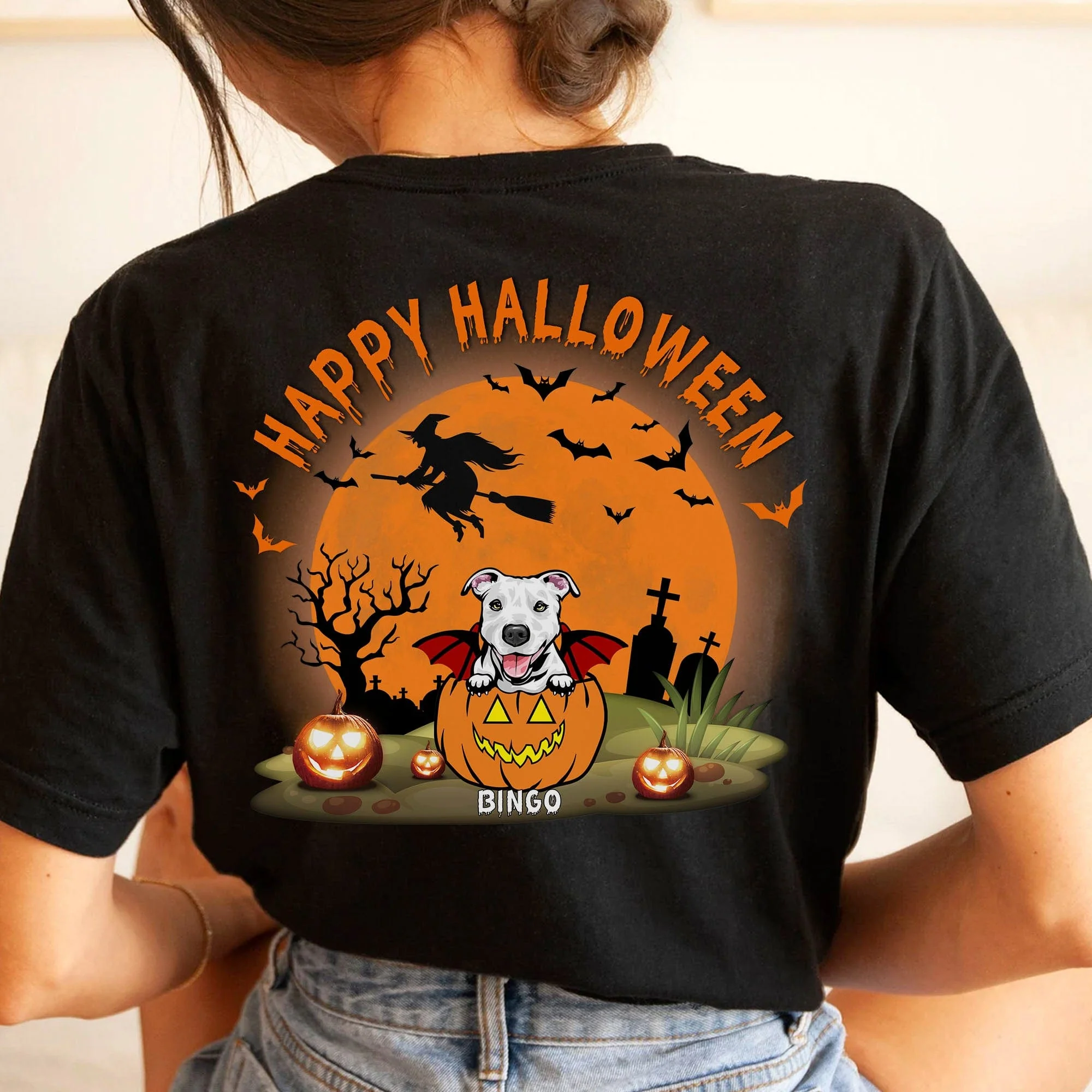 Happy Halloween Personalized Custom Dog Backside Shirt C459
