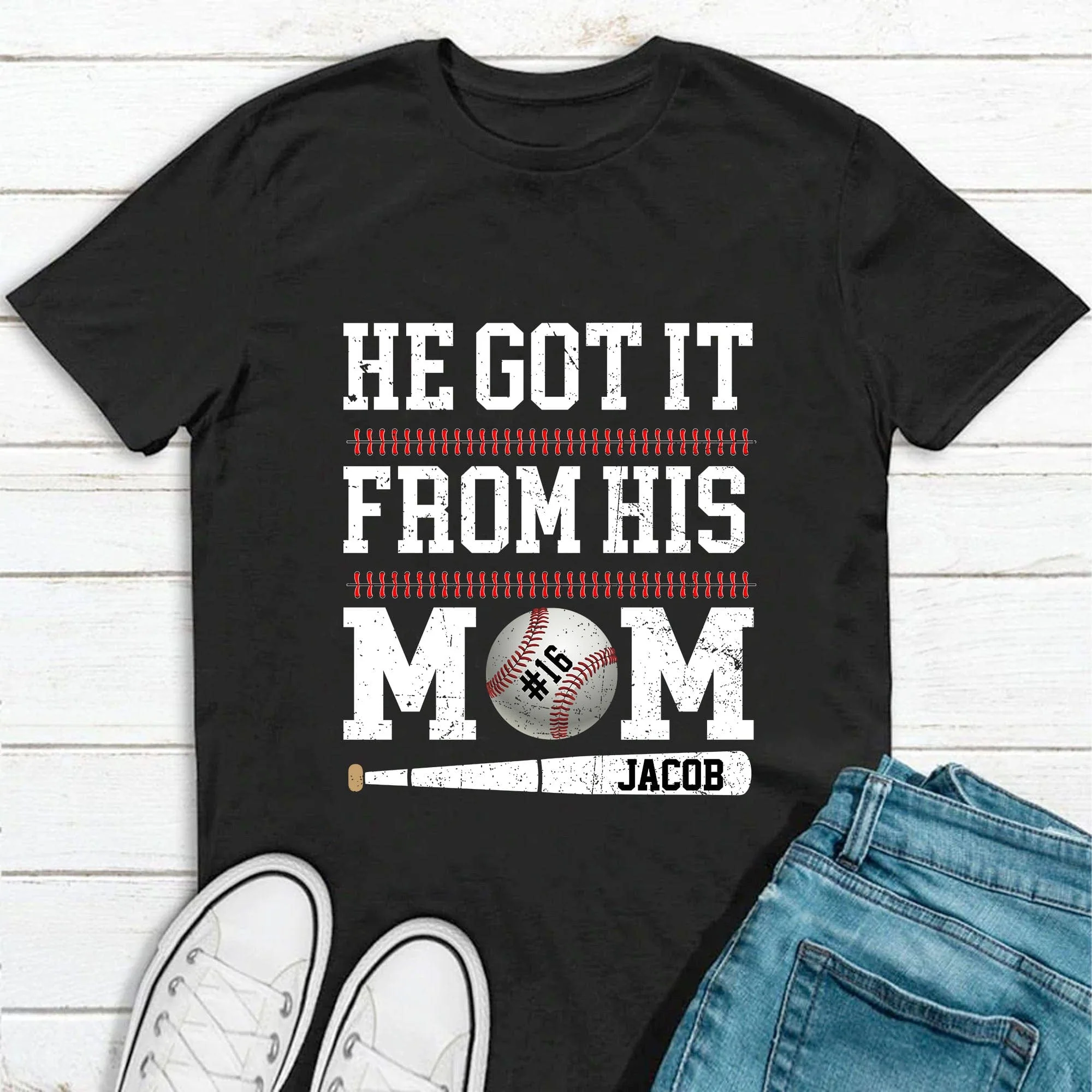 He Got It From His Mom Baseball Shirt Personalized Custom Baseball Shirt H516 - Image 2