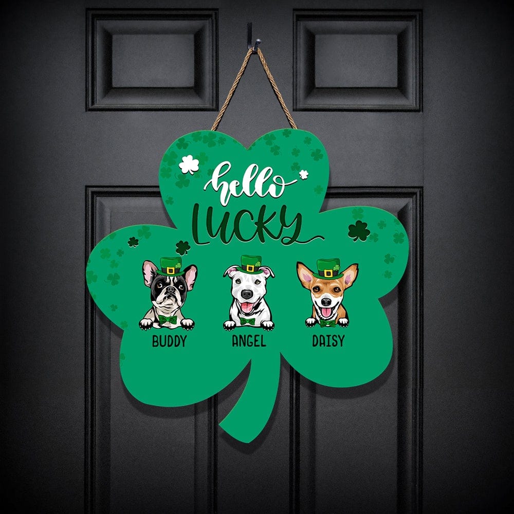 Dogs Hello Lucky Wood Door Sign shape - HN590 - Image 2