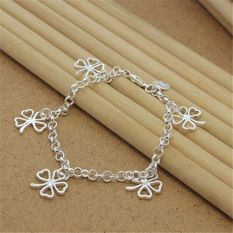 High Quality Four Leaf Sterling Silver Bracelet