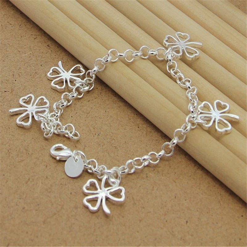 High Quality Four Leaf Sterling Silver Bracelet - Image 6