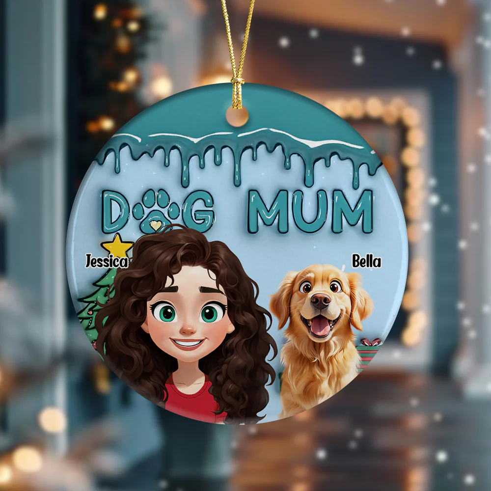 A Girl With Her Dogs - Personalized Christmas Ceramic Ornament Gift For Dog Lovers LM32 897157 - Image 5