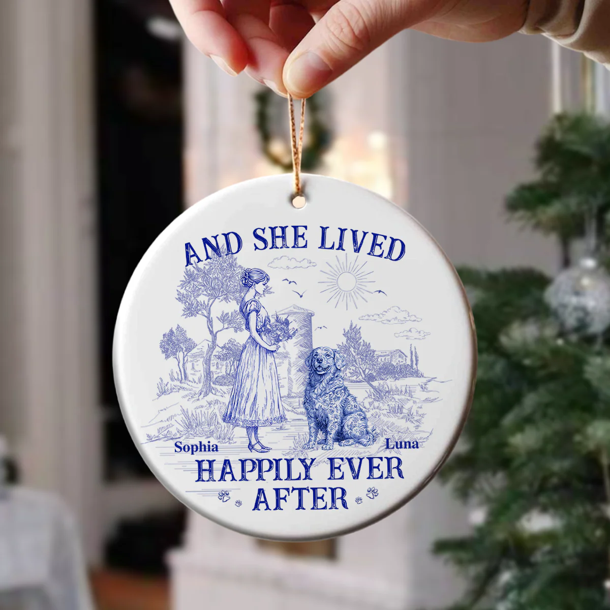 And She Lived Happily Ever After Dog Toile De Jouy Personalized Ceramic Ornament HO82 900162 - Image 3