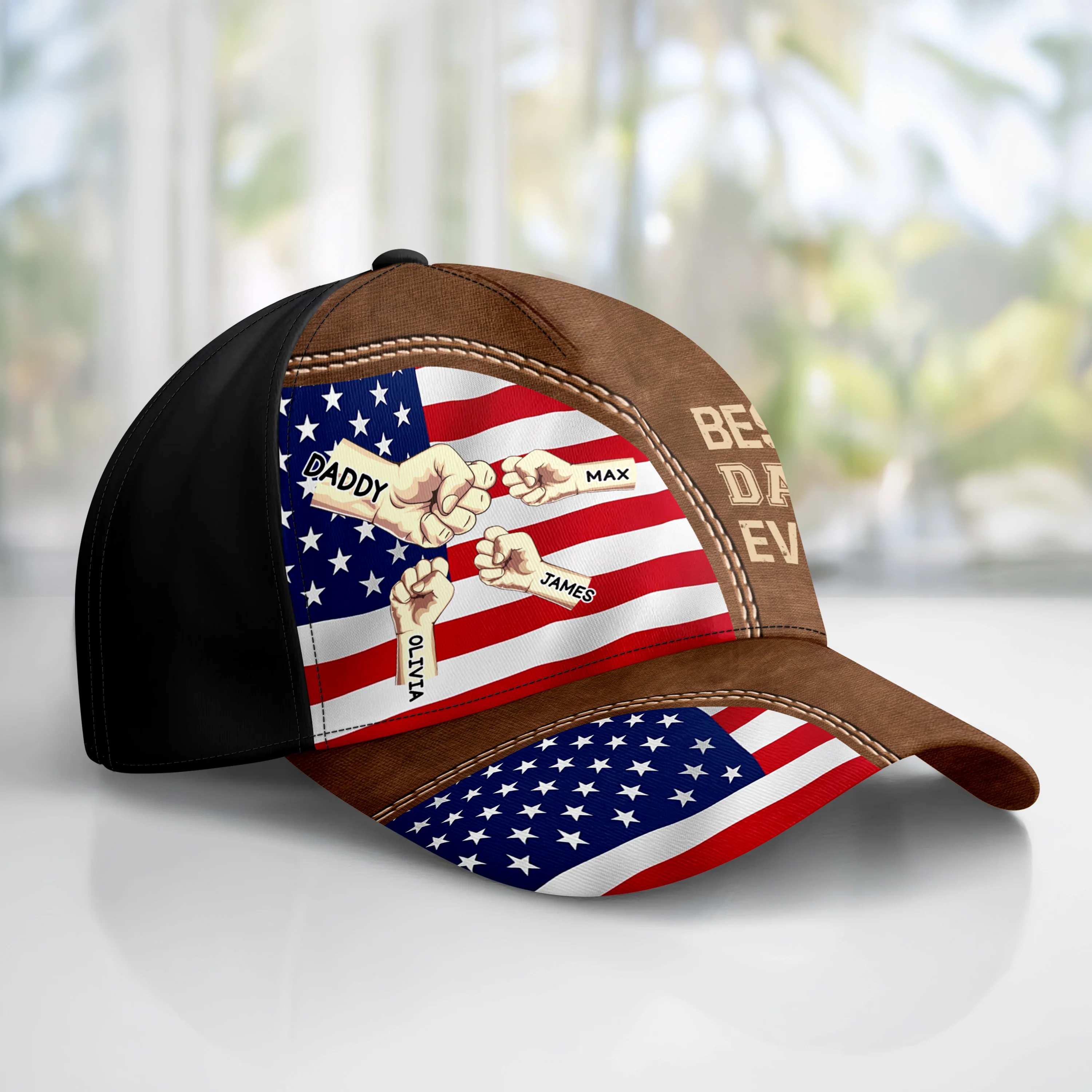 Best Dad Ever With American Flag And Fist Bumps Personalized Classic Cap For Dads TH10 892965 - Image 2