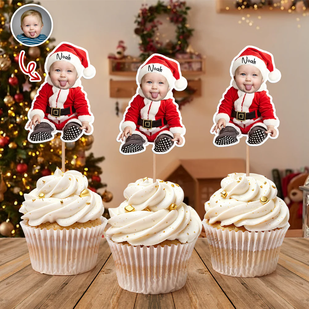 Custom Baby Santa Photo First Christmas Cupcake Topper CH07 899030 - Image 4