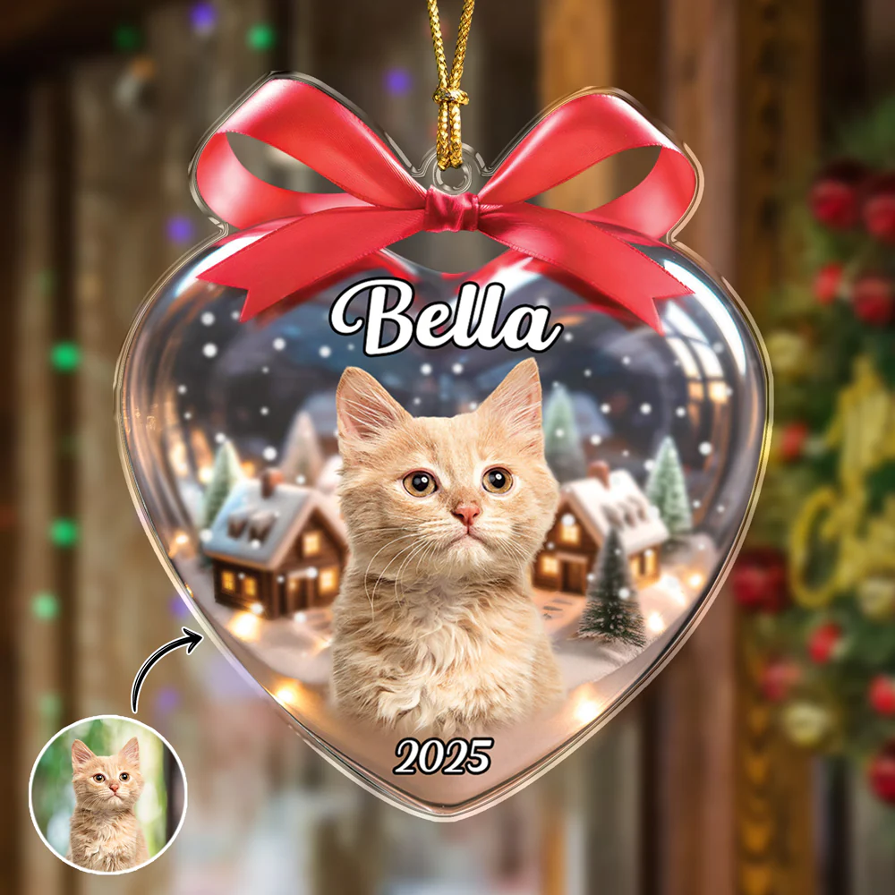Custom Cat Photo Heart Shaped Acrylic Ornament Christmas Gift For Cat Lovers CH07 899488 - Image 5