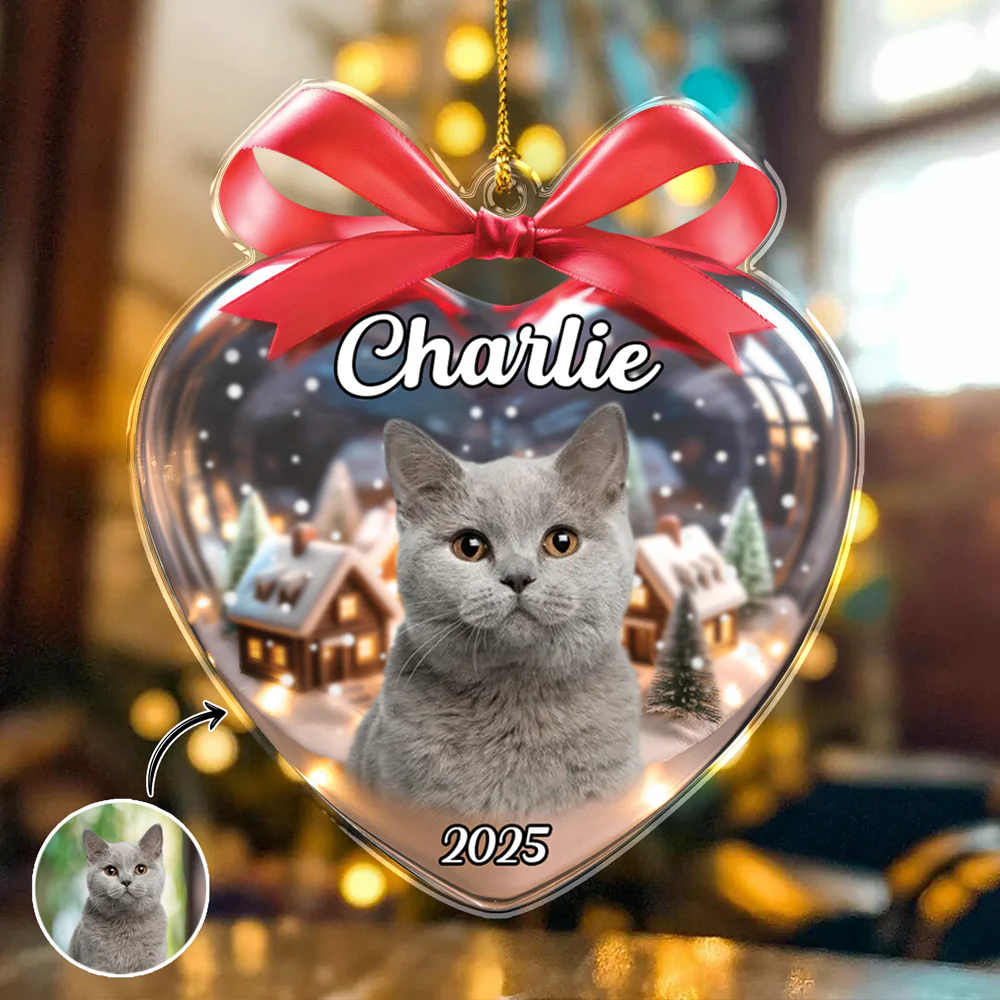 Custom Cat Photo Heart Shaped Acrylic Ornament Christmas Gift For Cat Lovers CH07 899488 - Image 6