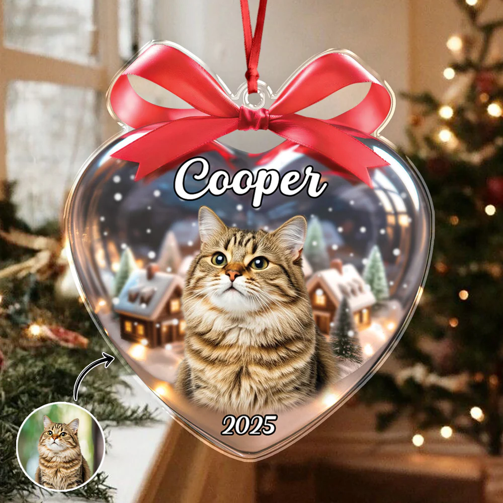 Custom Cat Photo Heart Shaped Acrylic Ornament Christmas Gift For Cat Lovers CH07 899488 - Image 7