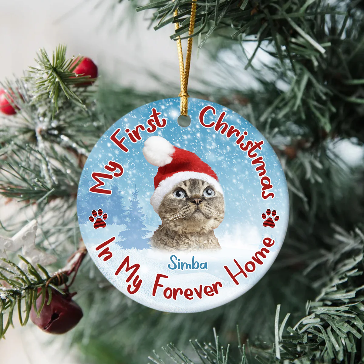 Custom Cat Photo My First Christmas In My Forever Home Christmas Ceramic Ornament CH07 896598 - Image 2
