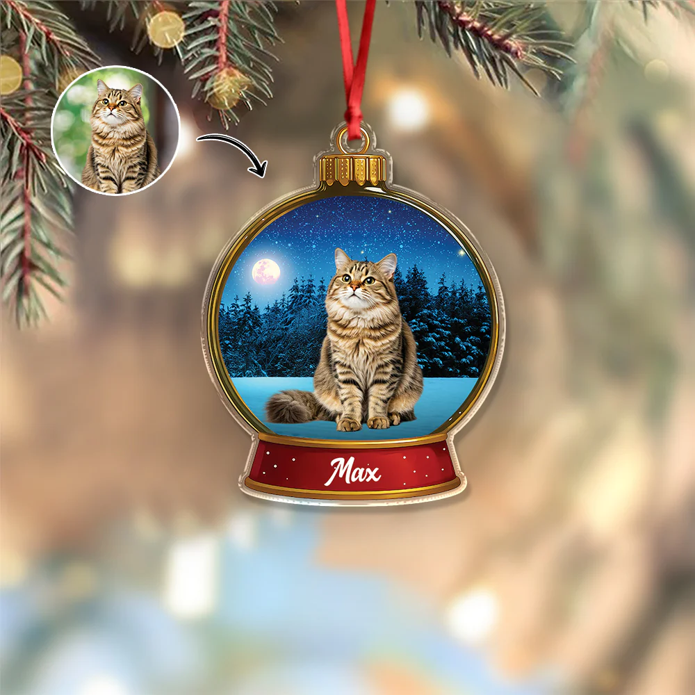 Custom Cat Photo Snow Globe With Name Acrylic Ornament Christmas Gift For Cat Lover CH07 896836 - Image 3