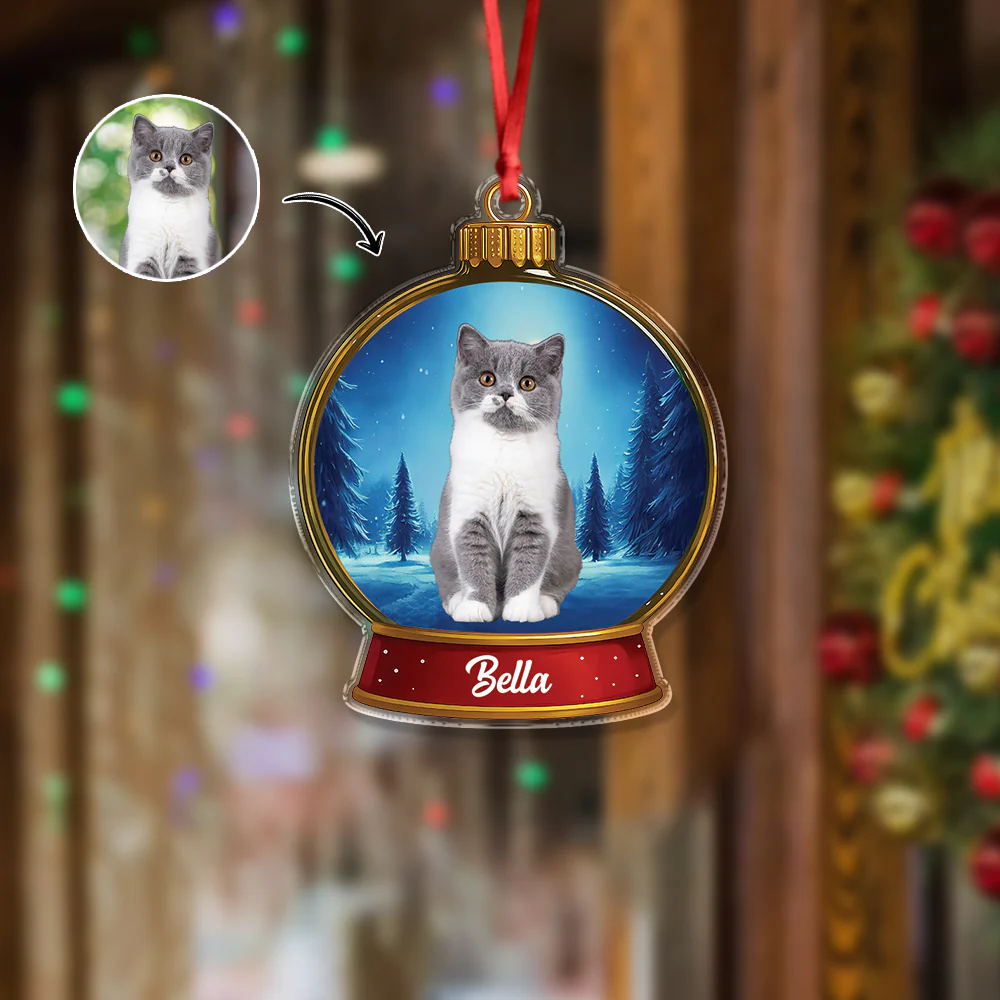 Custom Cat Photo Snow Globe With Name Acrylic Ornament Christmas Gift For Cat Lover CH07 896836 - Image 5