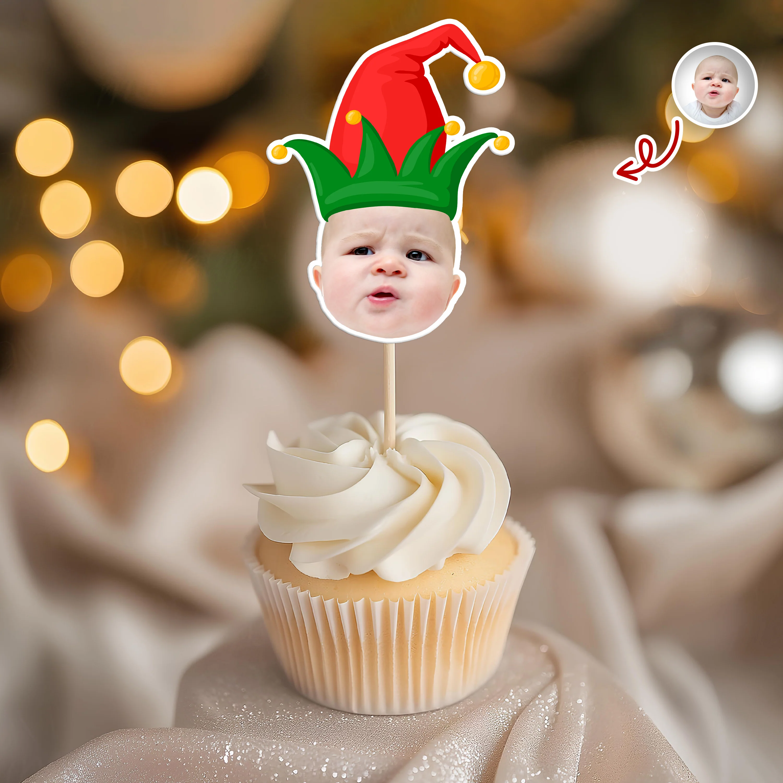 Custom Cute Face Christmas Cupcake Topper - XMAS Party Decor Gift For Family CH07 896254 - Image 4