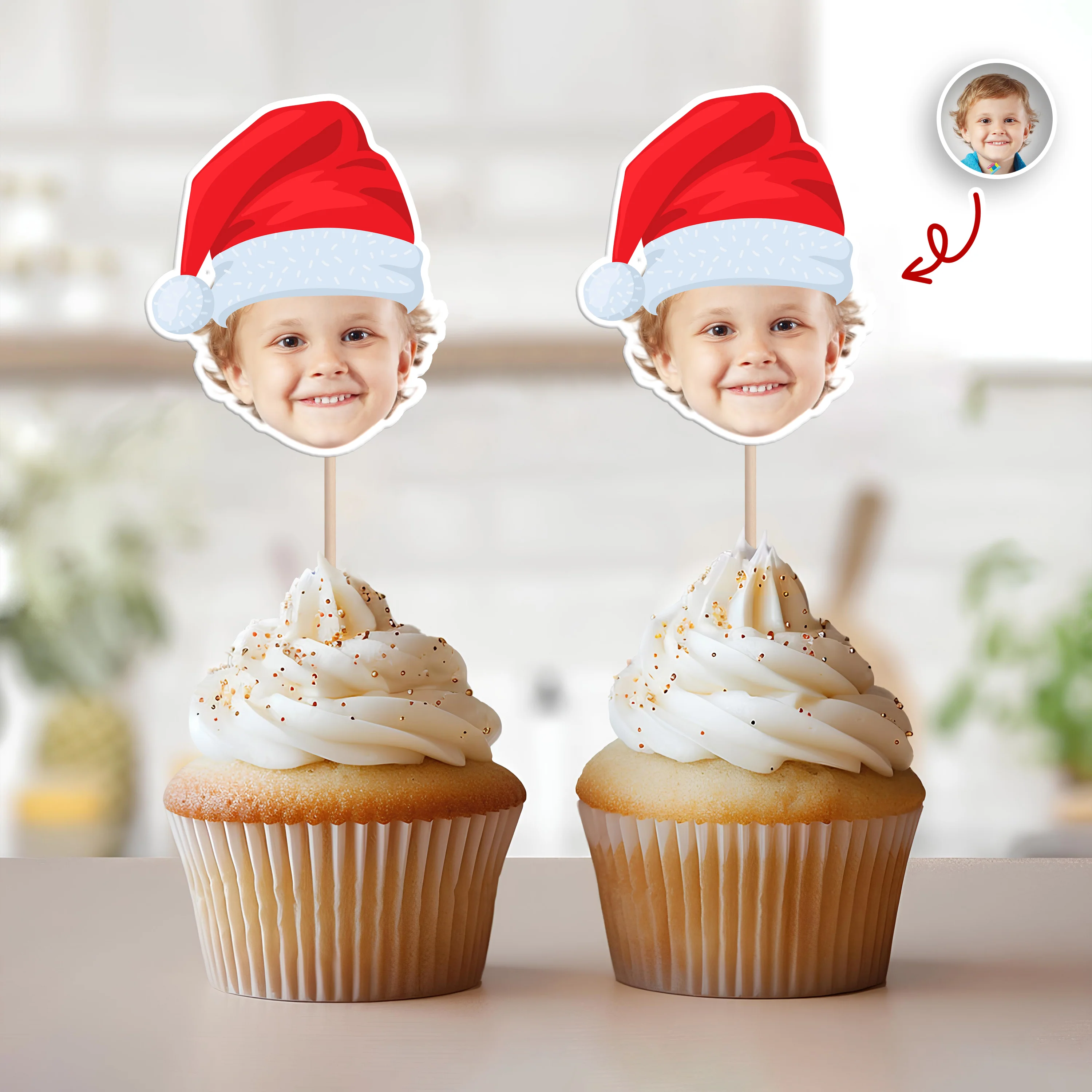 Custom Cute Face Christmas Cupcake Topper - XMAS Party Decor Gift For Family CH07 896254 - Image 5