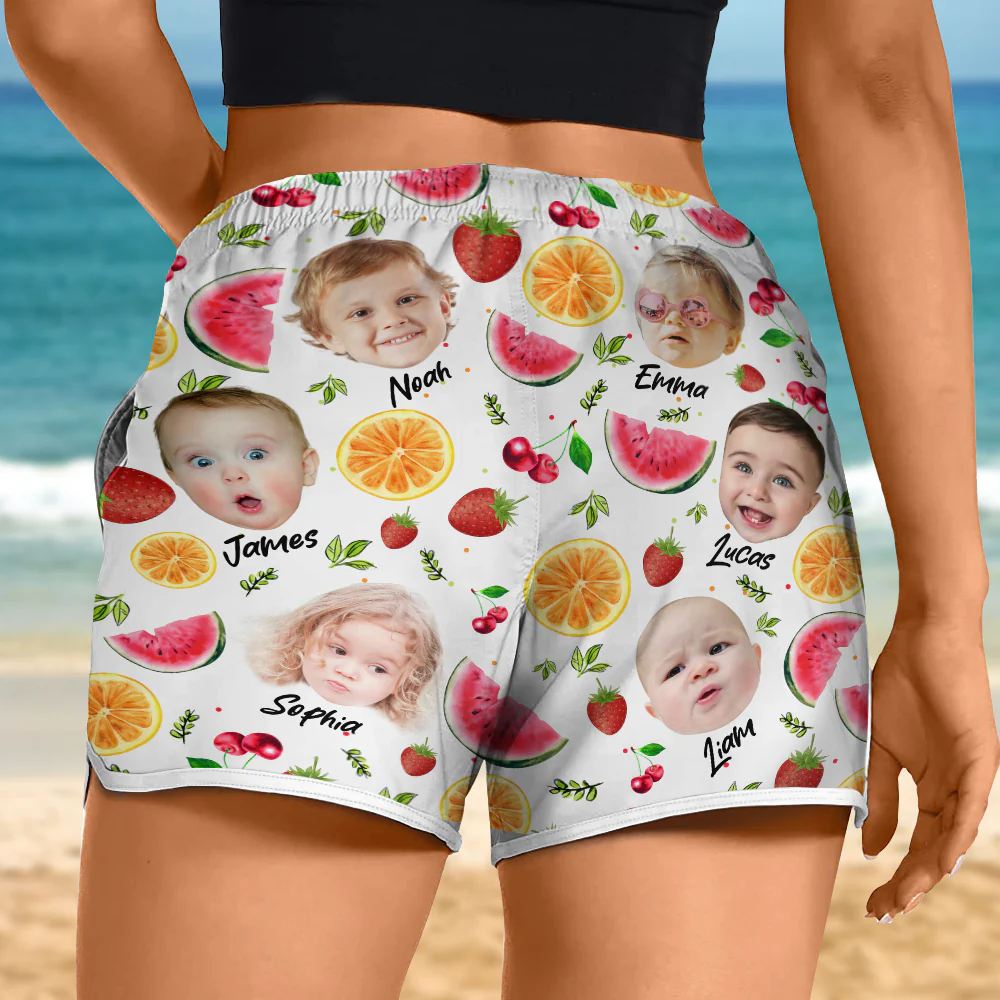Custom Cute Pet Face Watercolor Tropical Summery Women's Beach Short CH07 896038 - Image 3