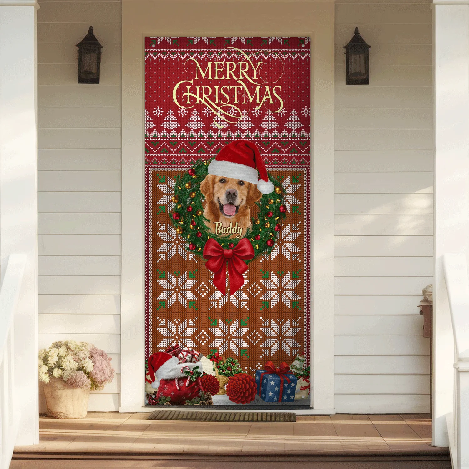 Custom Dog Photo In Wreath Christmas Door Cover Gift For Dog Lovers HO82 900316 - Image 3