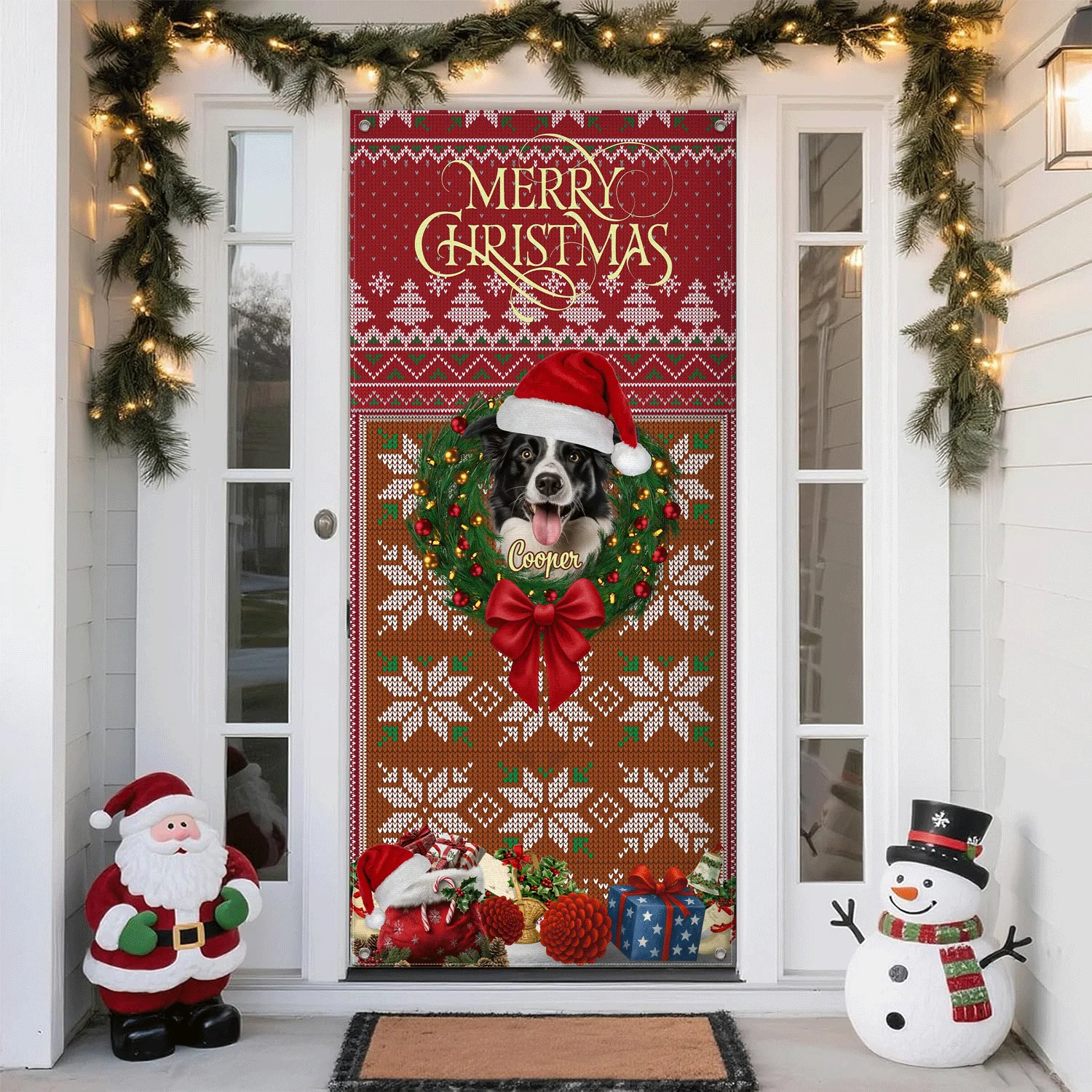 Custom Dog Photo In Wreath Christmas Door Cover Gift For Dog Lovers HO82 900316 - Image 4