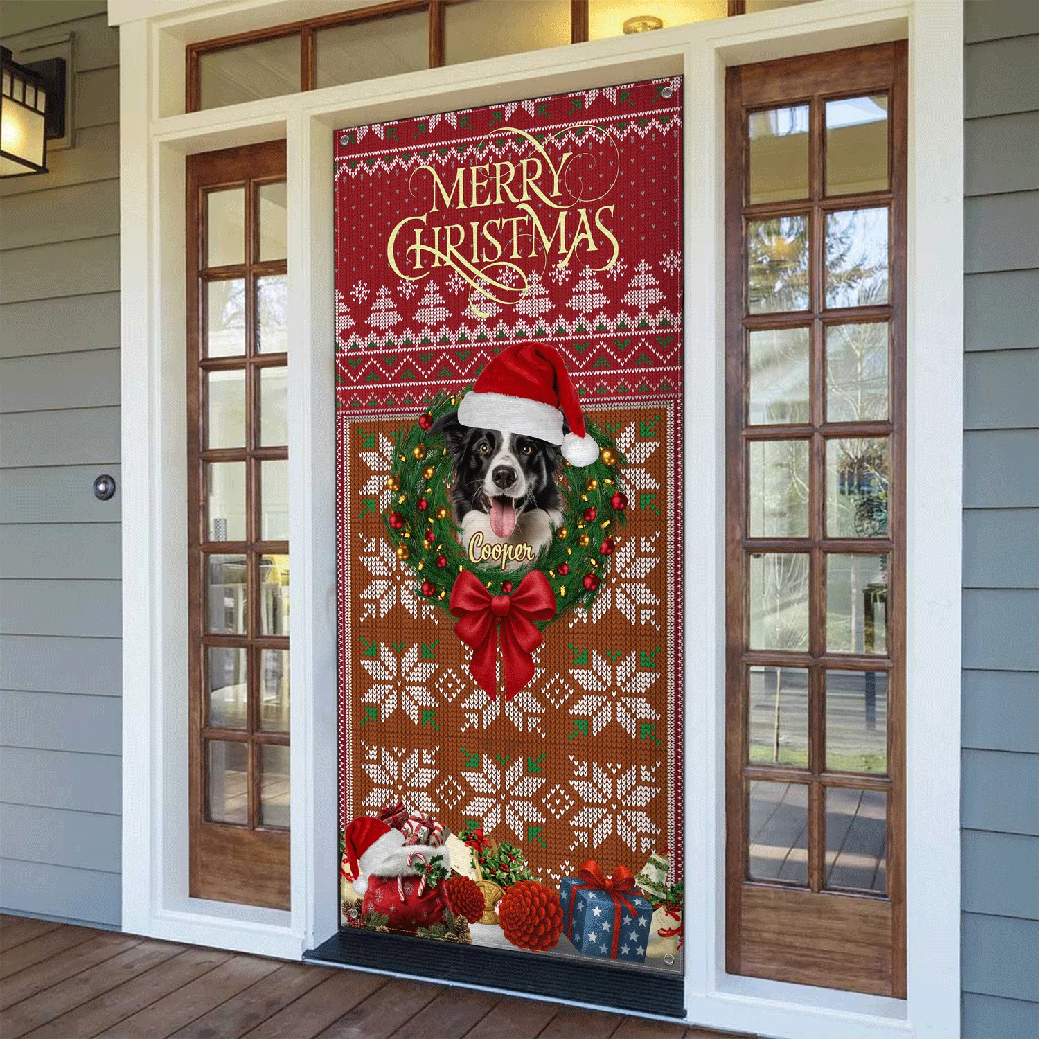 Custom Dog Photo In Wreath Christmas Door Cover Gift For Dog Lovers HO82 900316 - Image 5
