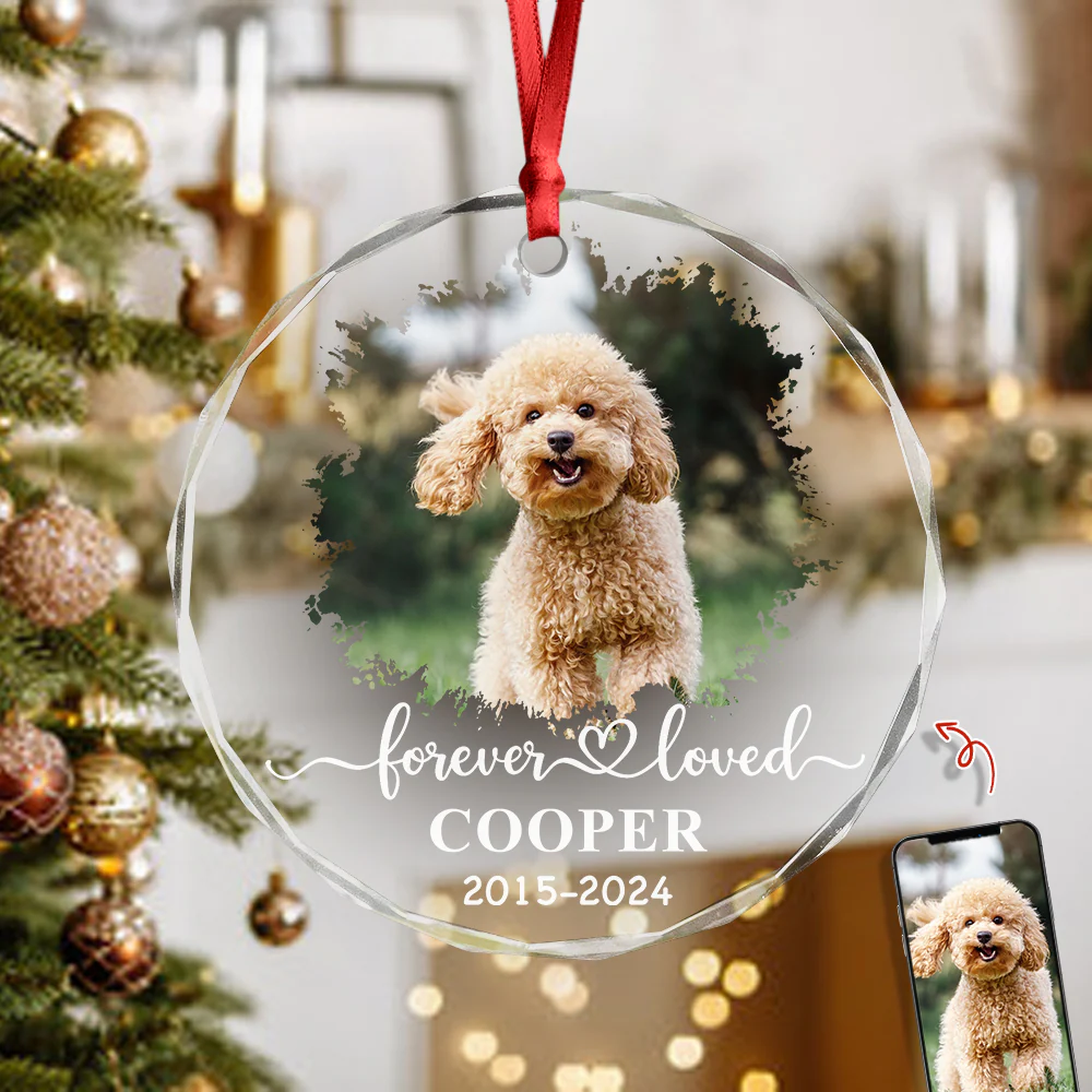 Custom Dog Photo Memorial Glass Ornament For Dog Lovers TH10 894517 - Image 2