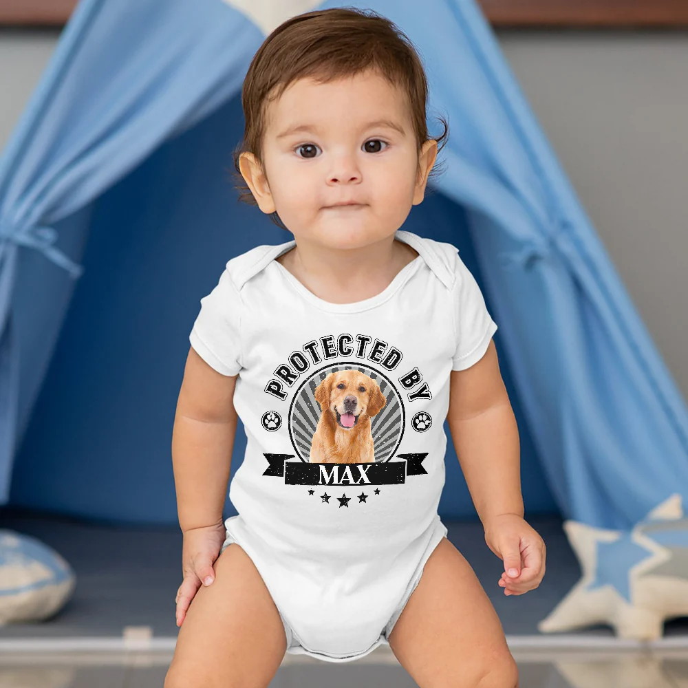 Custom Dog Photo Protected By Human Baby Onesie For Dog Lovers LM32 895023 - Image 3