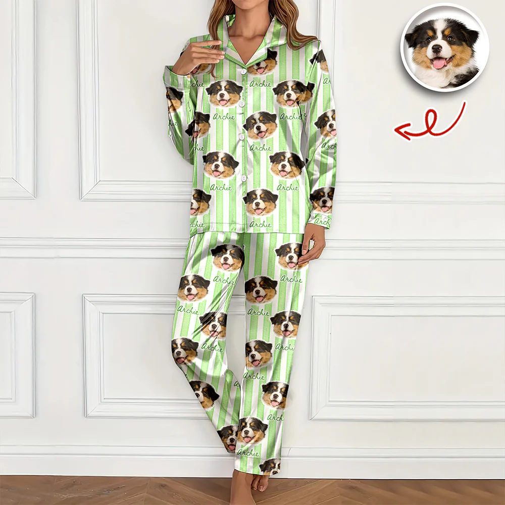 Custom Dog Photo With Stripe Personalized Satin Pajamas For Dog Lover HO82 900762 - Image 6