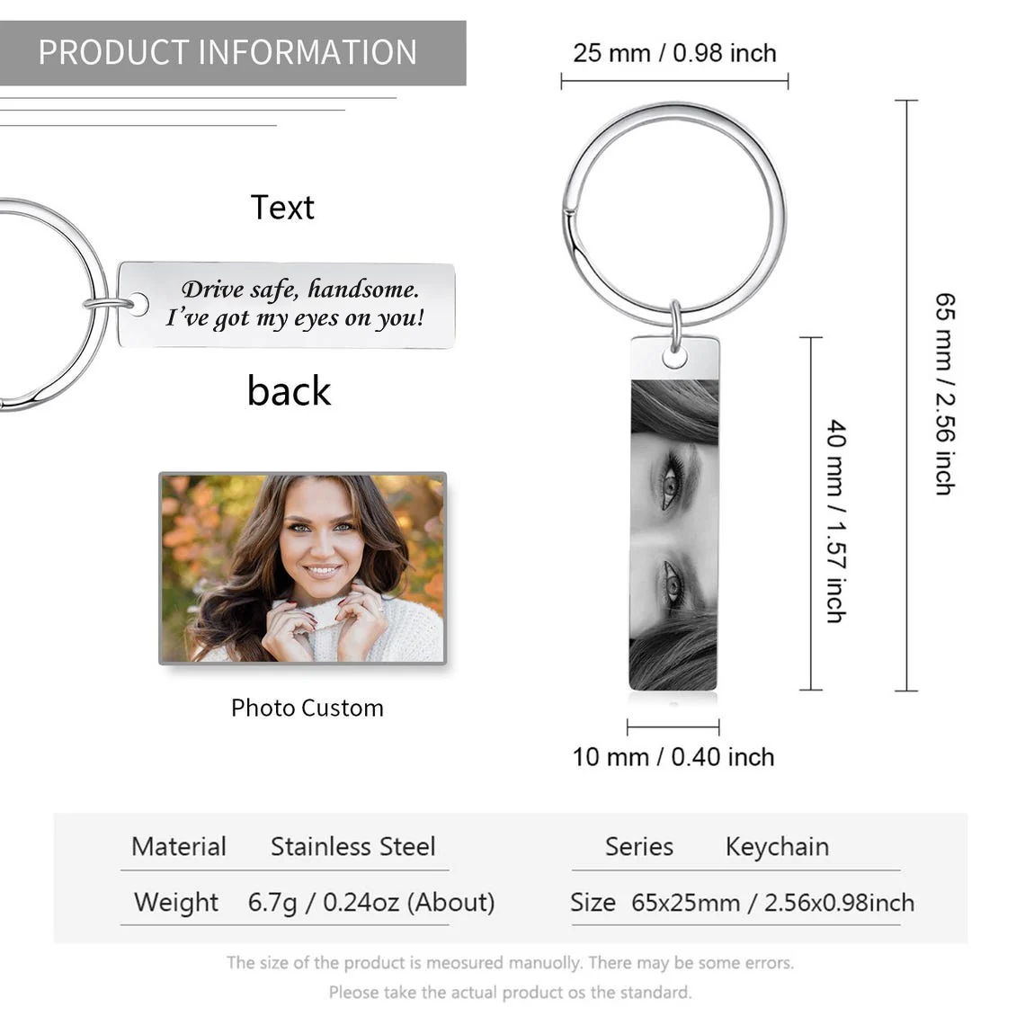 Custom Eyes Photo With Message Metal Keychain Valentine's Gift CH07 910424 - Image 5