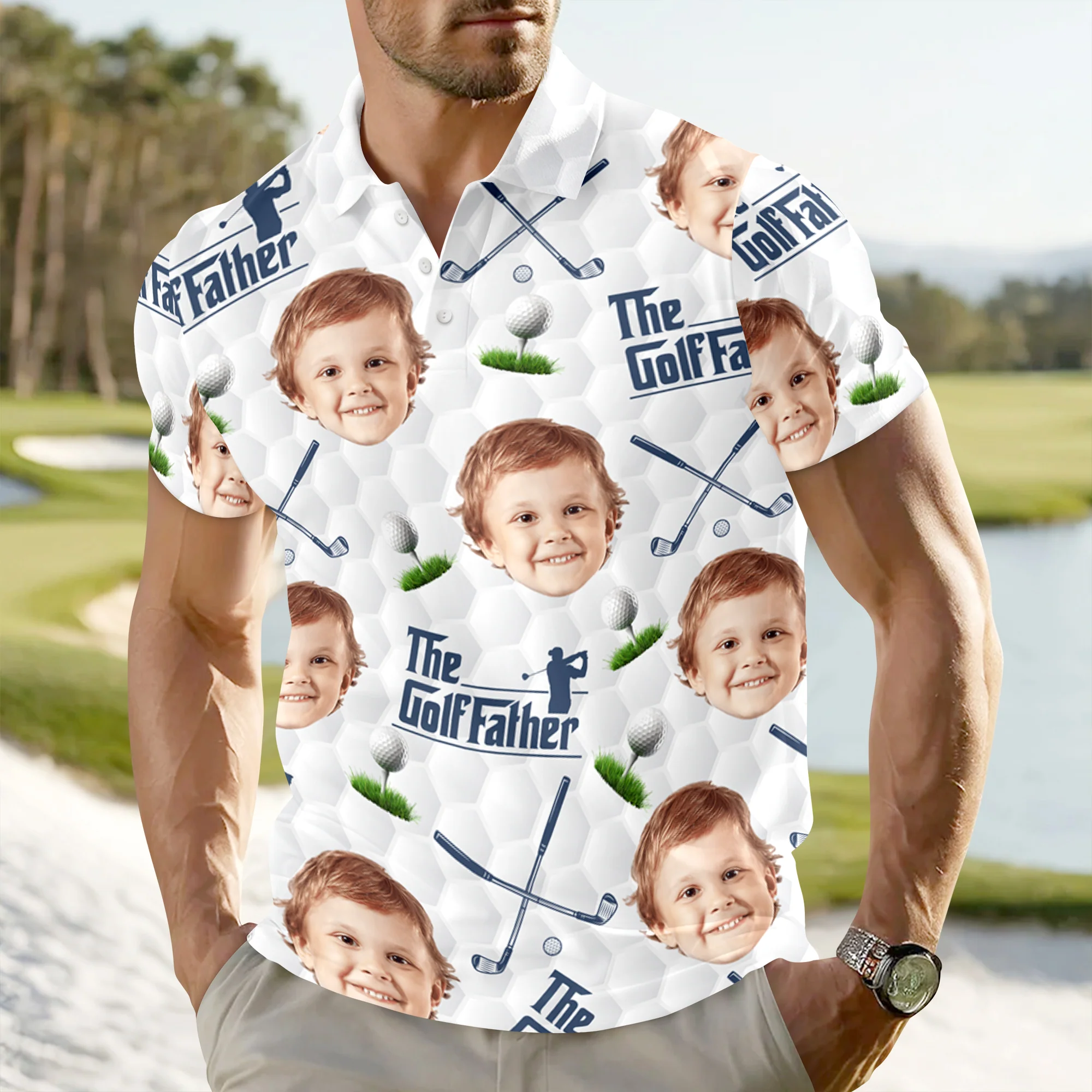 Custom Funny Face The Golf Father Polo Shirt Gift For Golfer, Golf Lovers CH07 899800 - Image 2
