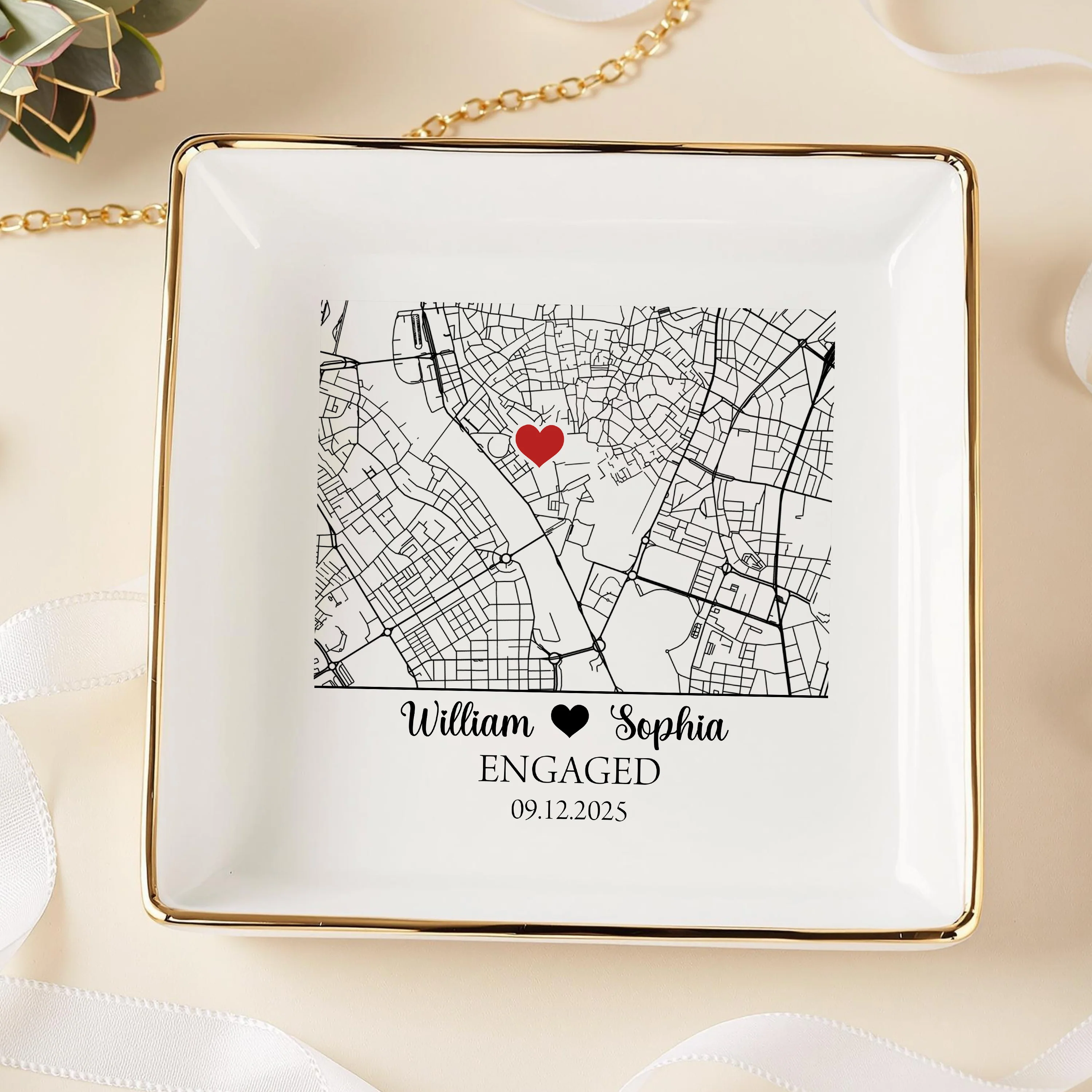 Custom Map Engaged Ring Dish Gifts For Couple HO82 901114 - Image 6