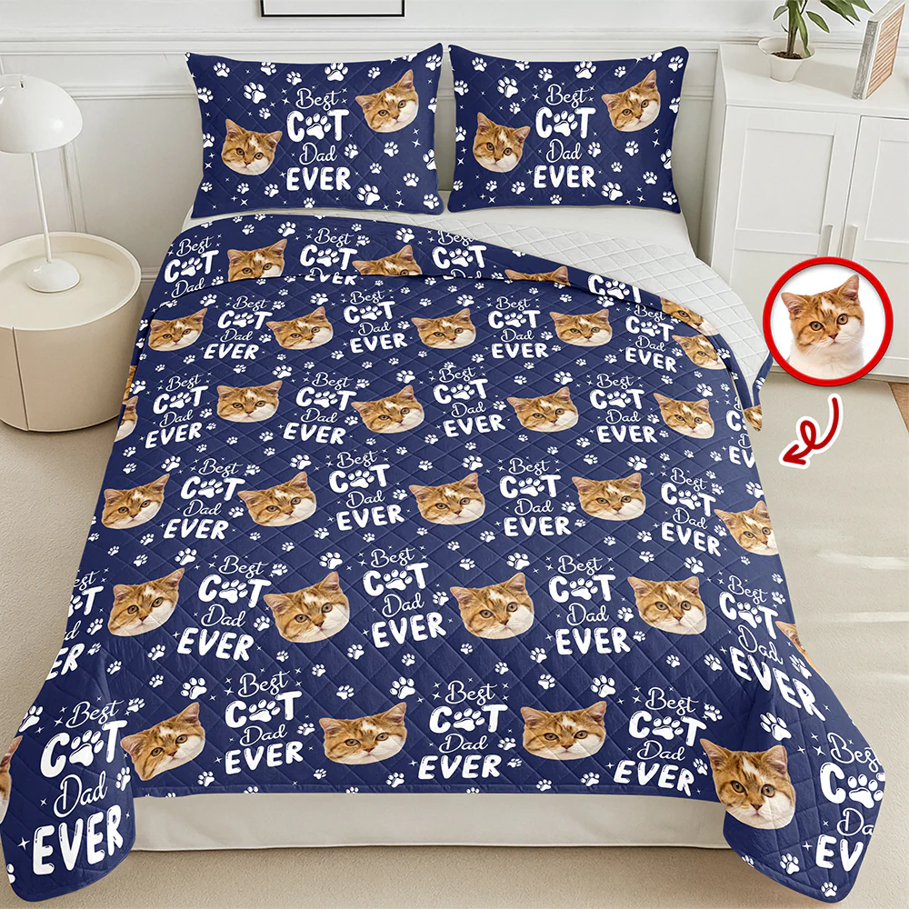 Custom Pet Photo Best Dad And Mom Ever Quilt Bedding Set For Dog And Cat Lovers LM32 897283 - Image 3