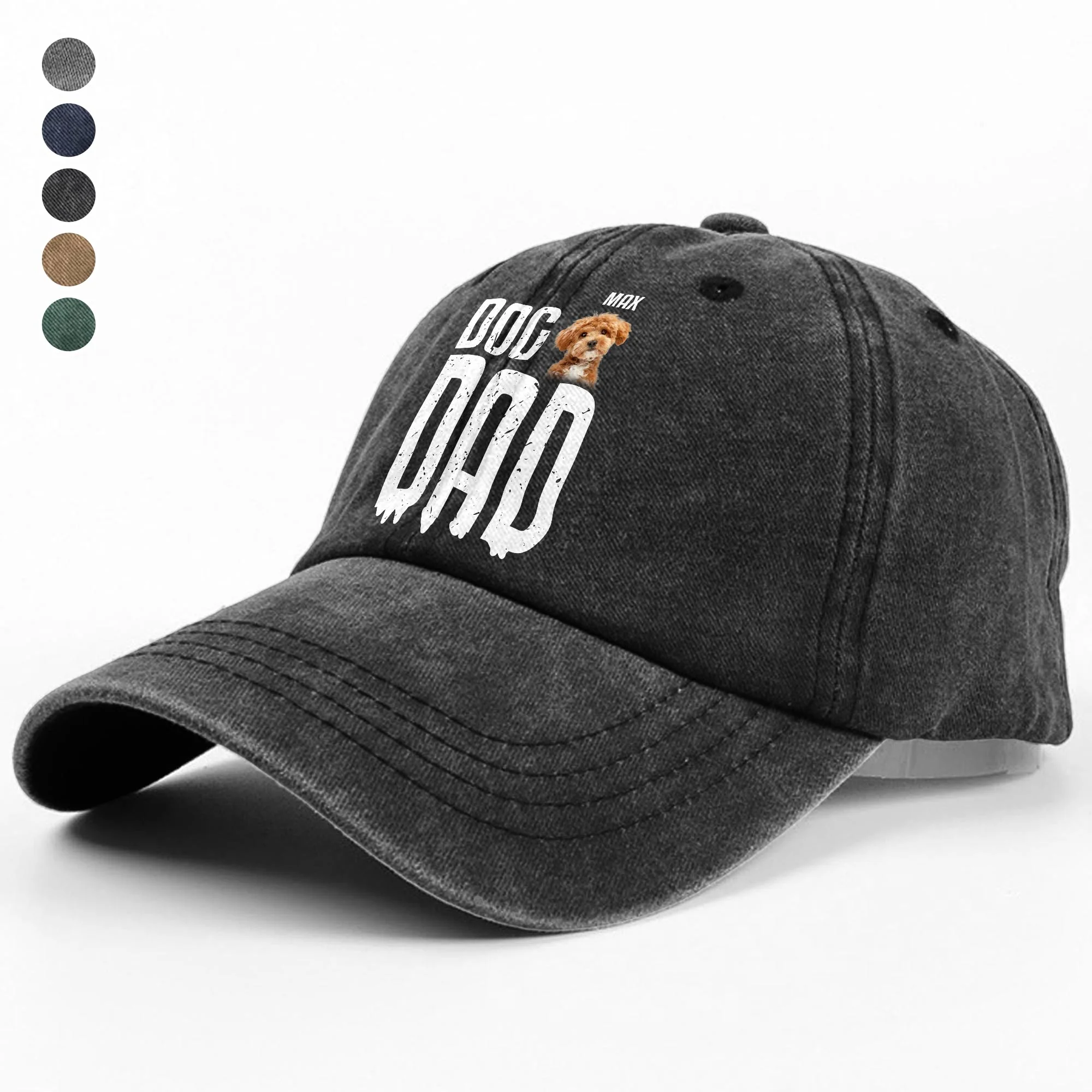 Custom Pet Photo Sleeping On Dad Washed Denim Baseball Cap For Dog And Cat Lovers LM32 895065 - Image 2