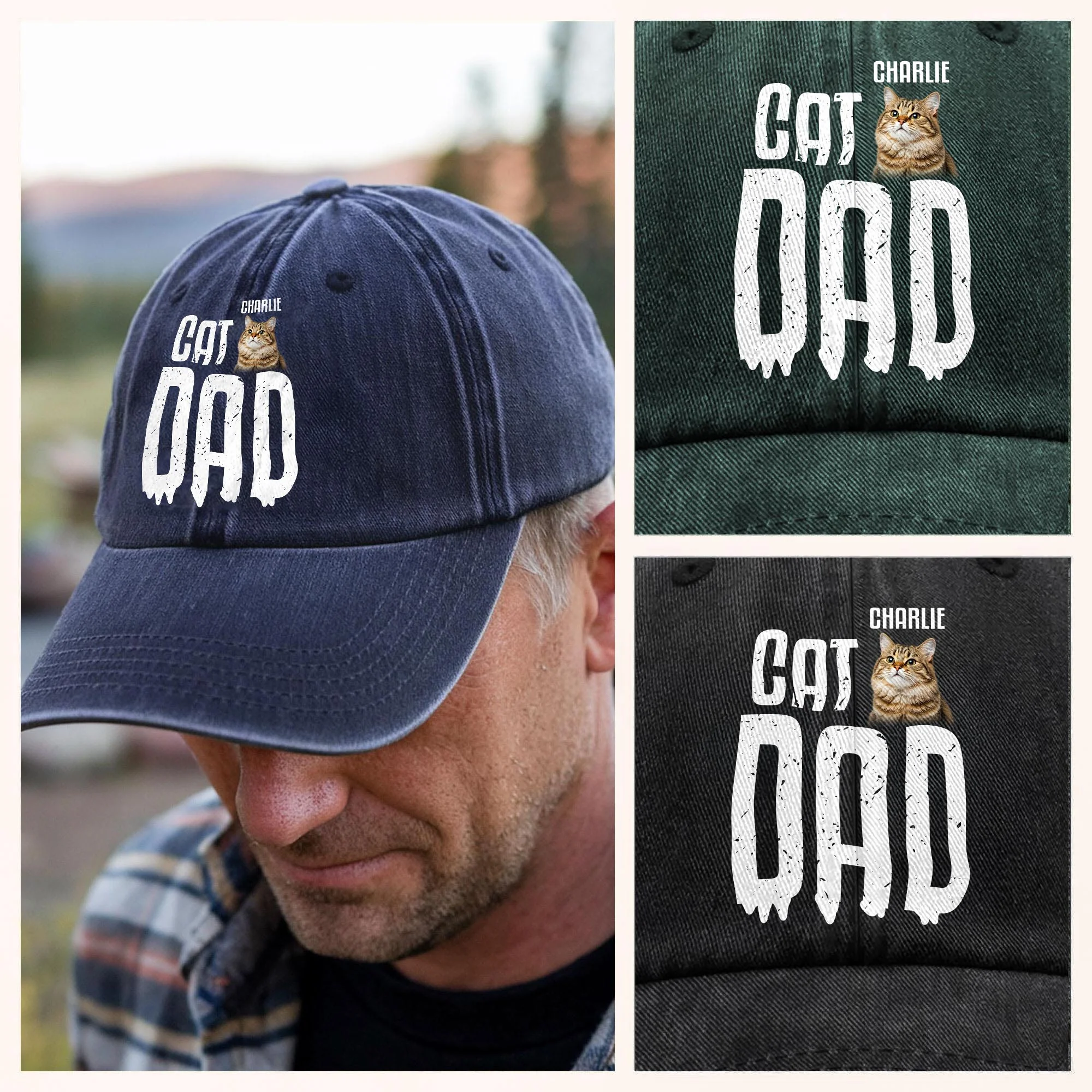 Custom Pet Photo Sleeping On Dad Washed Denim Baseball Cap For Dog And Cat Lovers LM32 895065 - Image 4