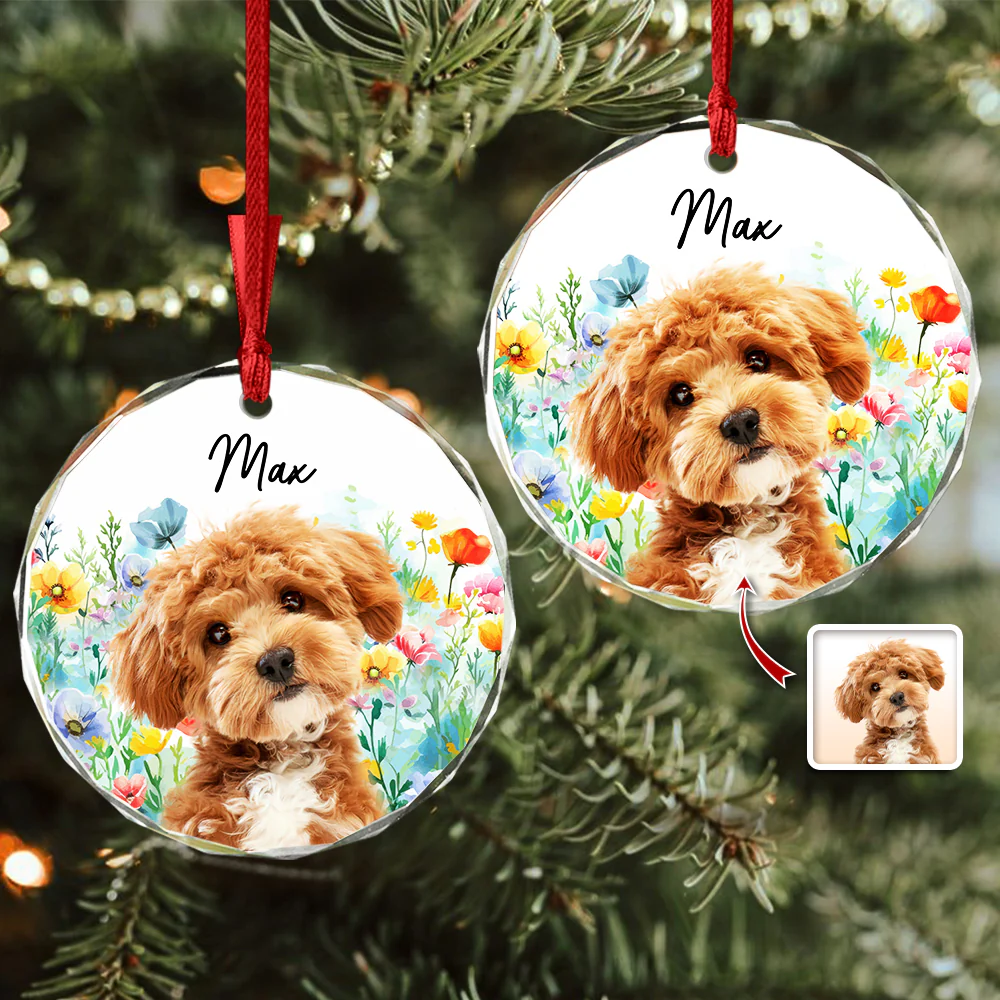 Custom Pet Photo With Watercolor Wildflowers For Dog And Cat Lovers Glass Ornament TH10 894249 - Image 5