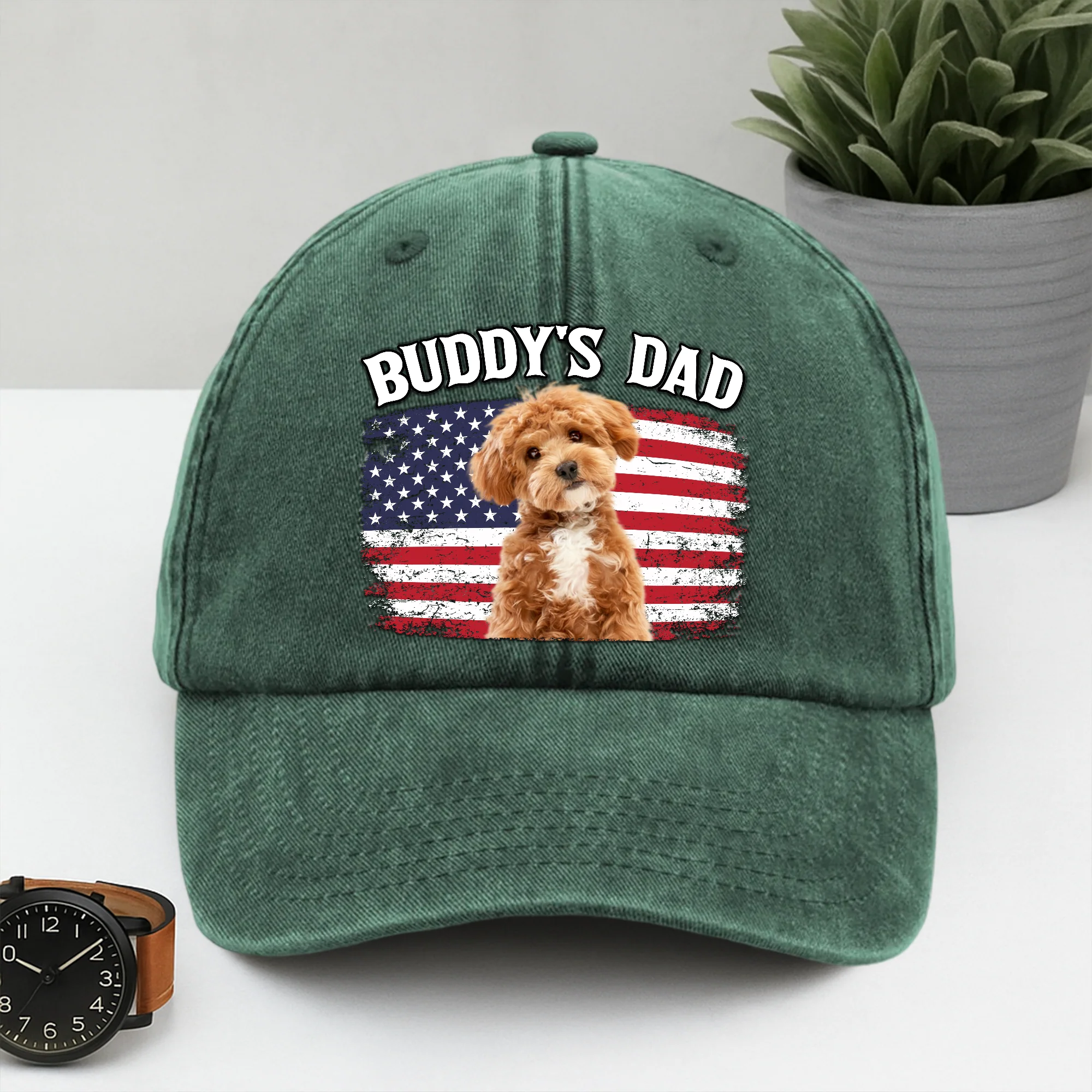 Custom Photo America Dog Dad Washed Denim Baseball Cap CH07 896014 - Image 4