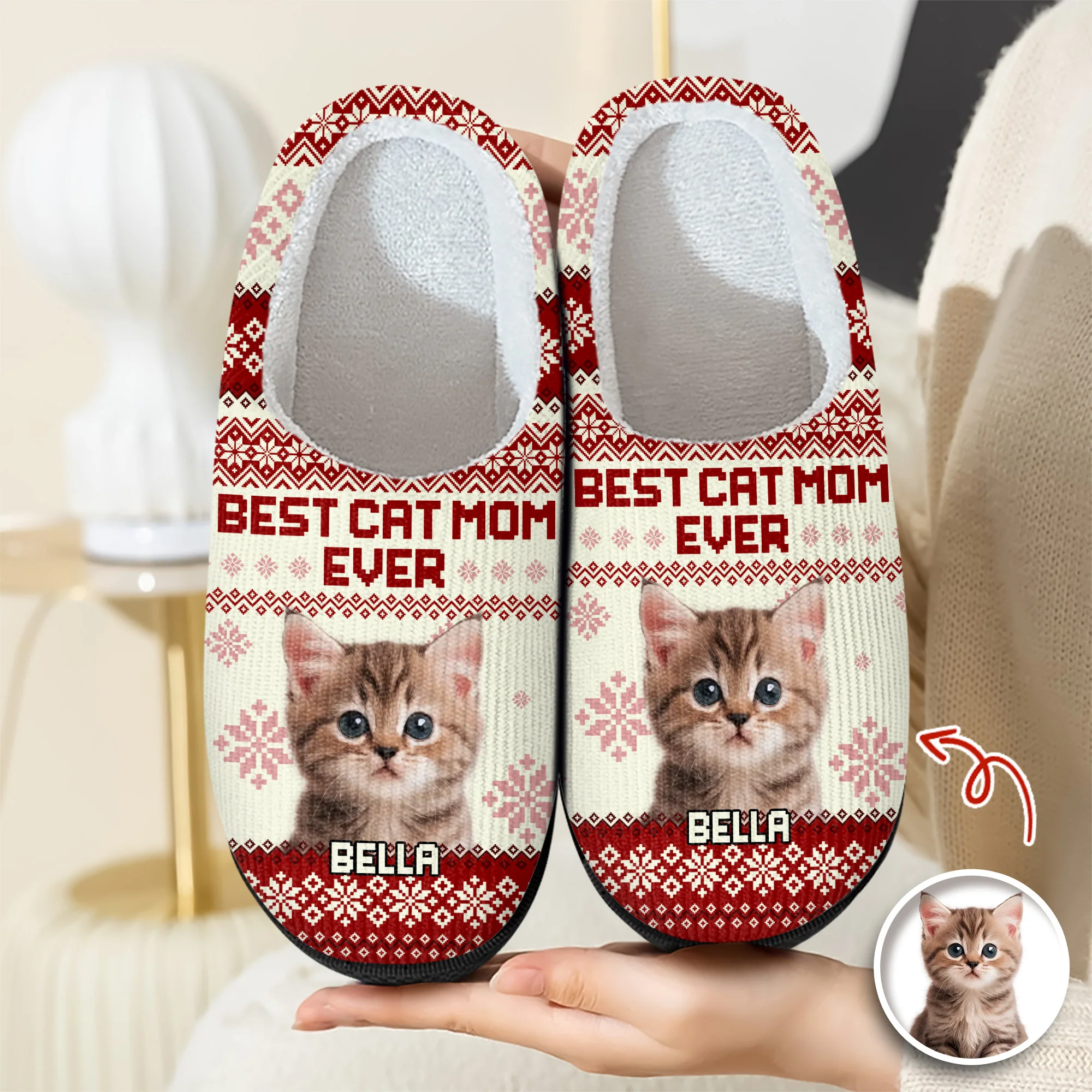 Custom Photo Best Cat Mom Ever Slipper Christmas Gift For Cat Lovers CH07 896782 - Image 3