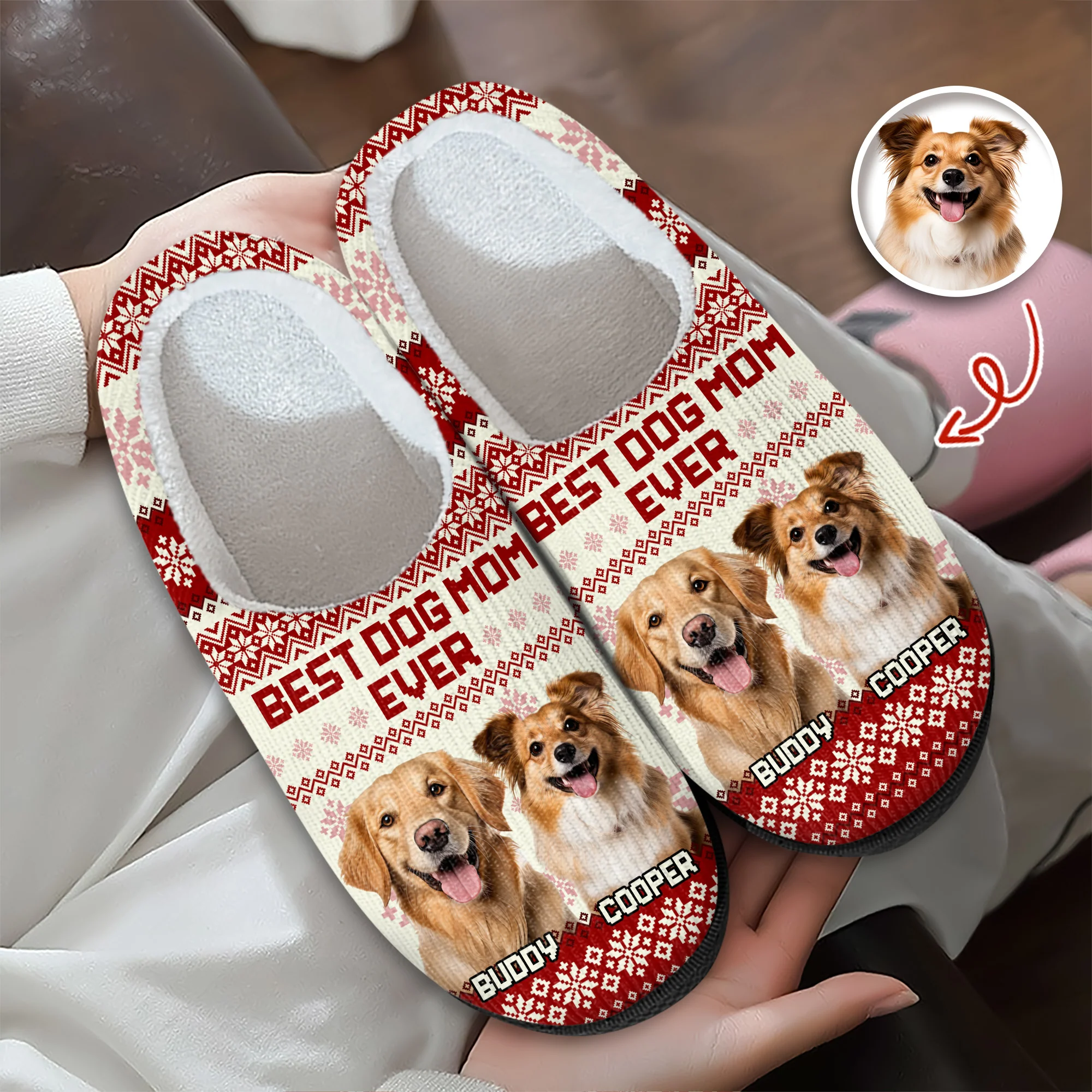 Custom Photo Best Dog Mom Ever Slipper Christmas Gift For Dog Lovers CH07 896404 - Image 4
