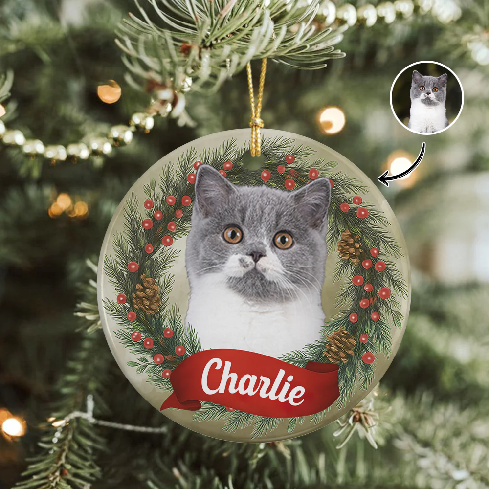 Custom Photo Cat Personalized Ceramic Ornament Christmas Gift For Cat Lovers HA75 897046 - Image 3