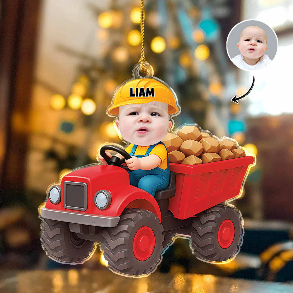 Custom Photo Kid Riding Construction - Personalized Acrylic Ornament Christmas Gift For Family LM32 895589 - Image 6
