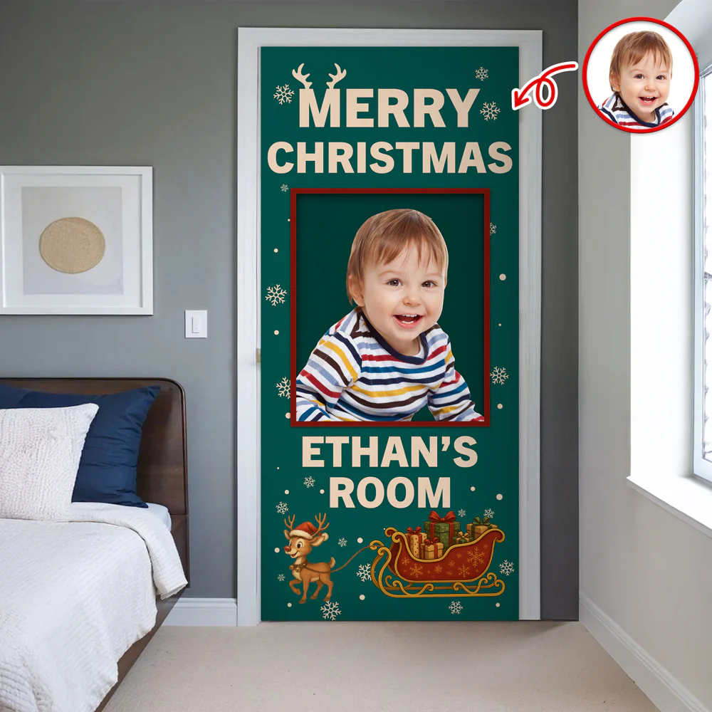 Custom Photo Merry Christmas Door Cover Gift For Son CH07 899880 - Image 2