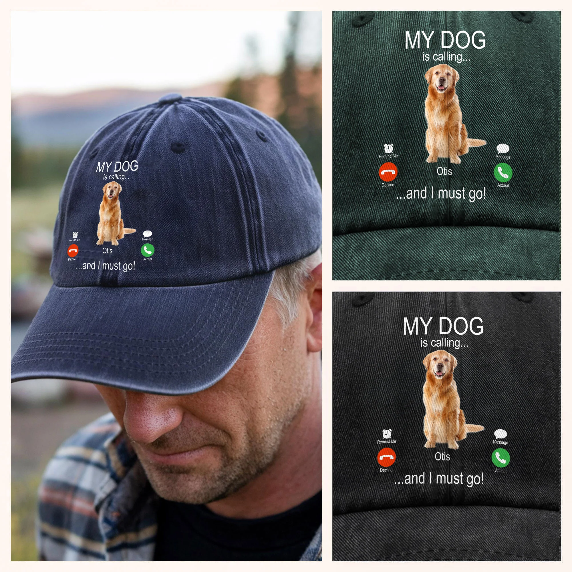 Custom Photo My Dog Is Calling Washed Denim Baseball Cap For Dog Lovers LM32 895113 - Image 3