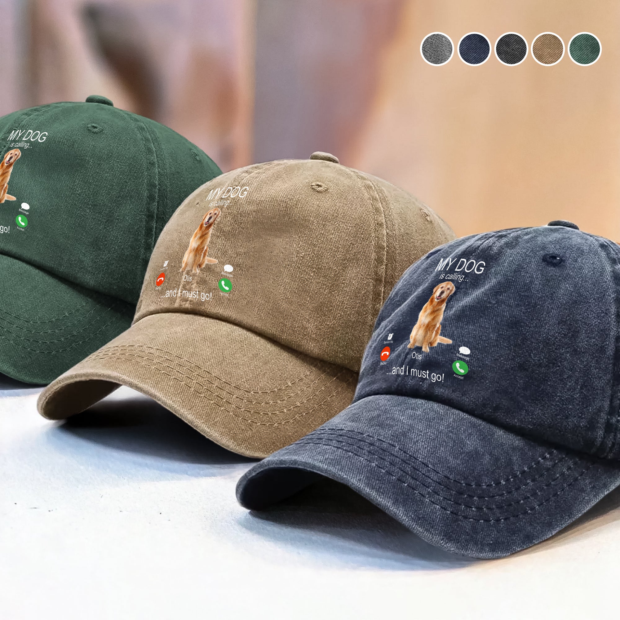 Custom Photo My Dog Is Calling Washed Denim Baseball Cap For Dog Lovers LM32 895113 - Image 4