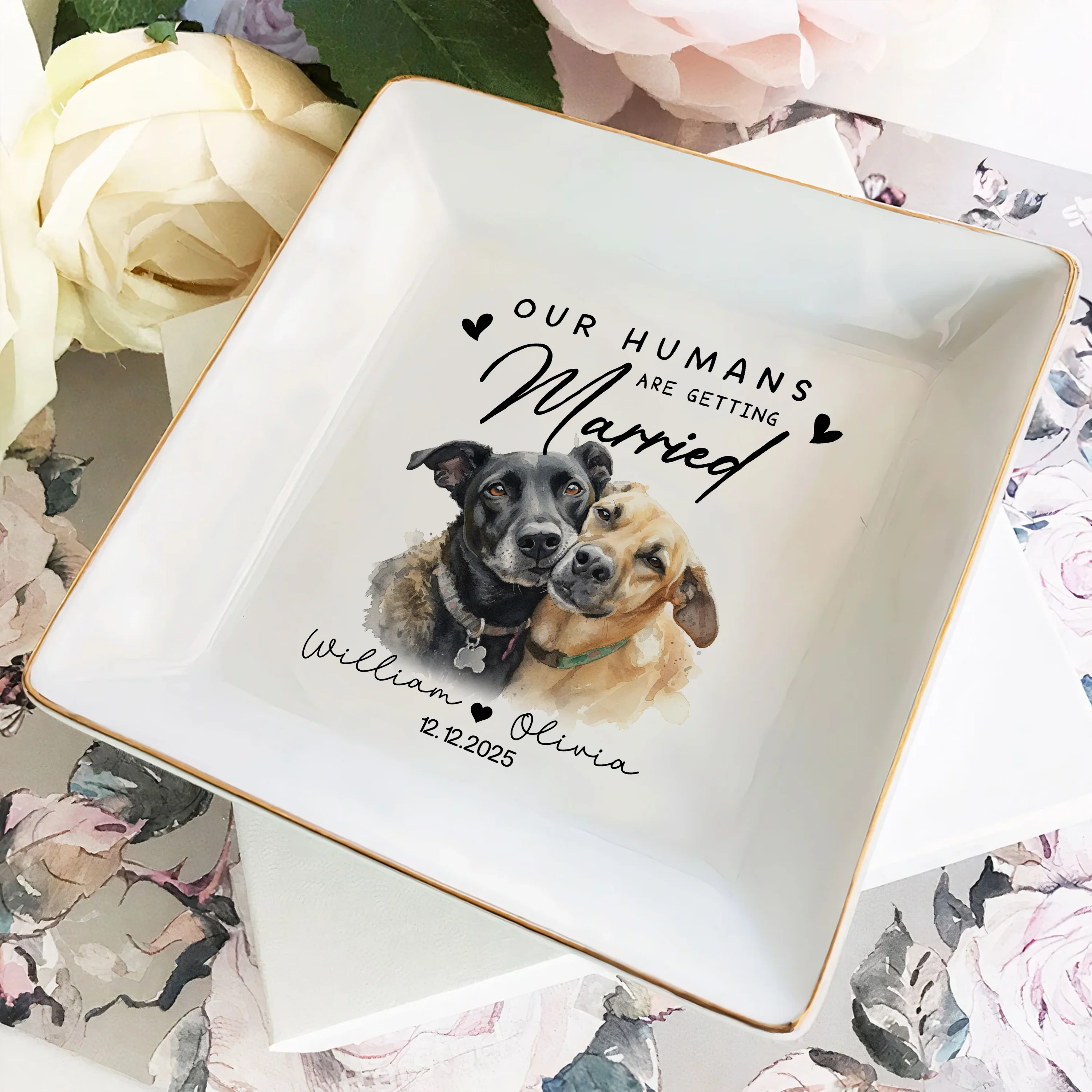 Custom Photo Our Humans Are Engaged Ring Dish Engagement Gift For Dog Lover HO82 901096 - Image 5