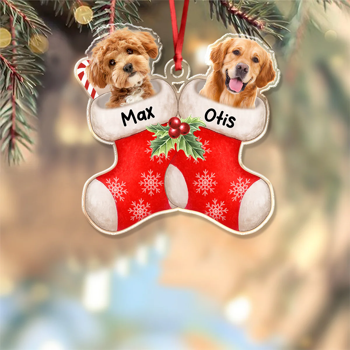 Custom Photo Peeking Dog On Christmas Stocking Personalized Acrylic Ornament Christmas Gift For Dog Lovers CH07 896280 - Image 5